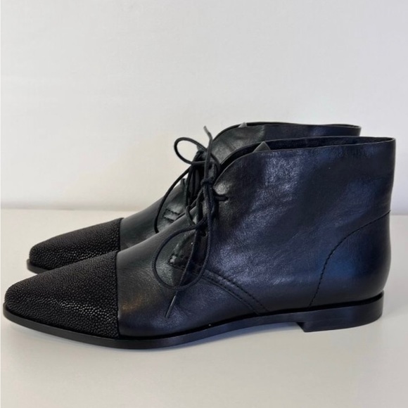 Alexander Wang Black Leather Chukka Boots with Textured Pointed Toe 7-7.5 - Picture 1 of 9